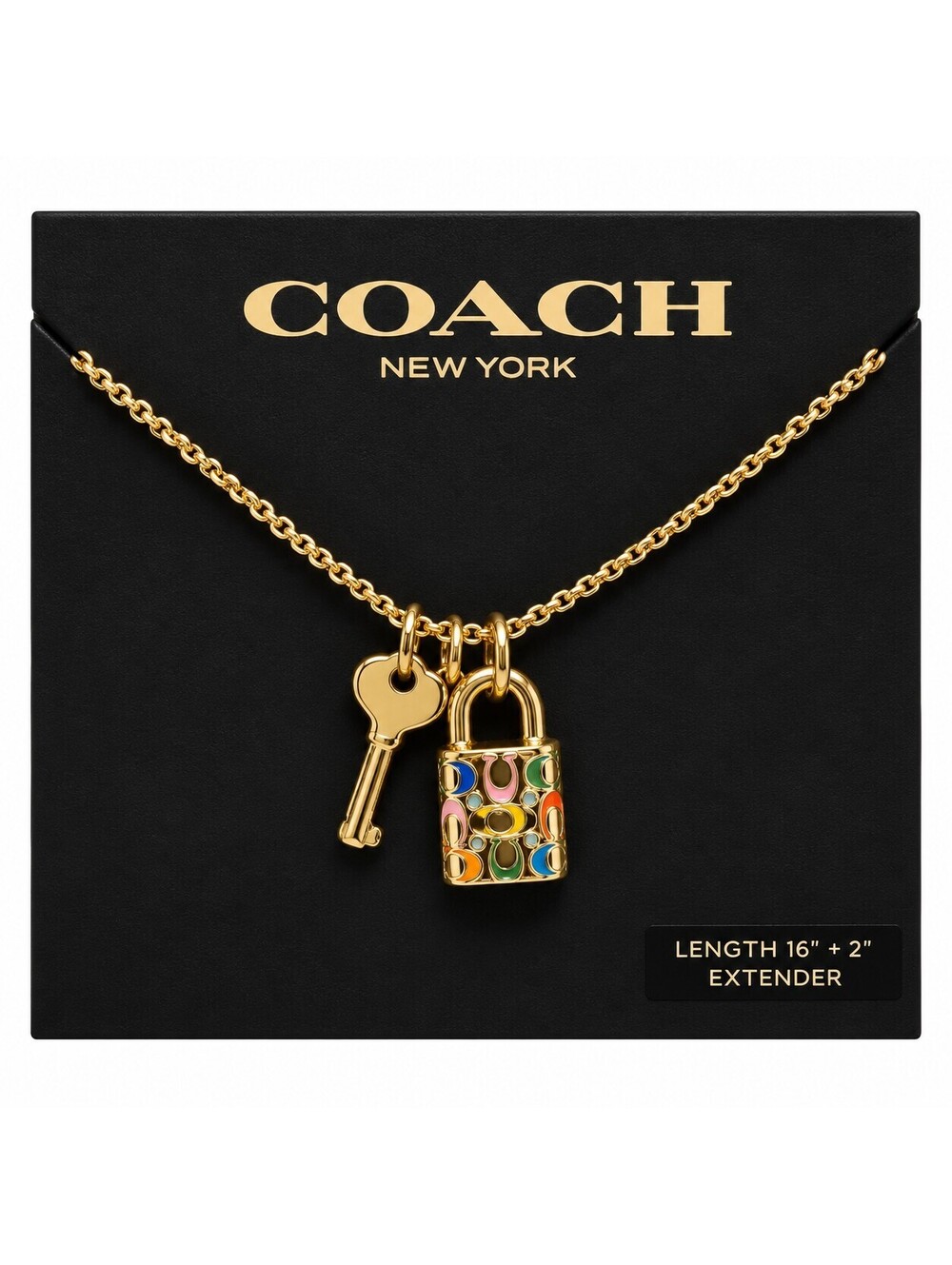 Coach Gold-Tone Padlock & Key Multicolor Necklace